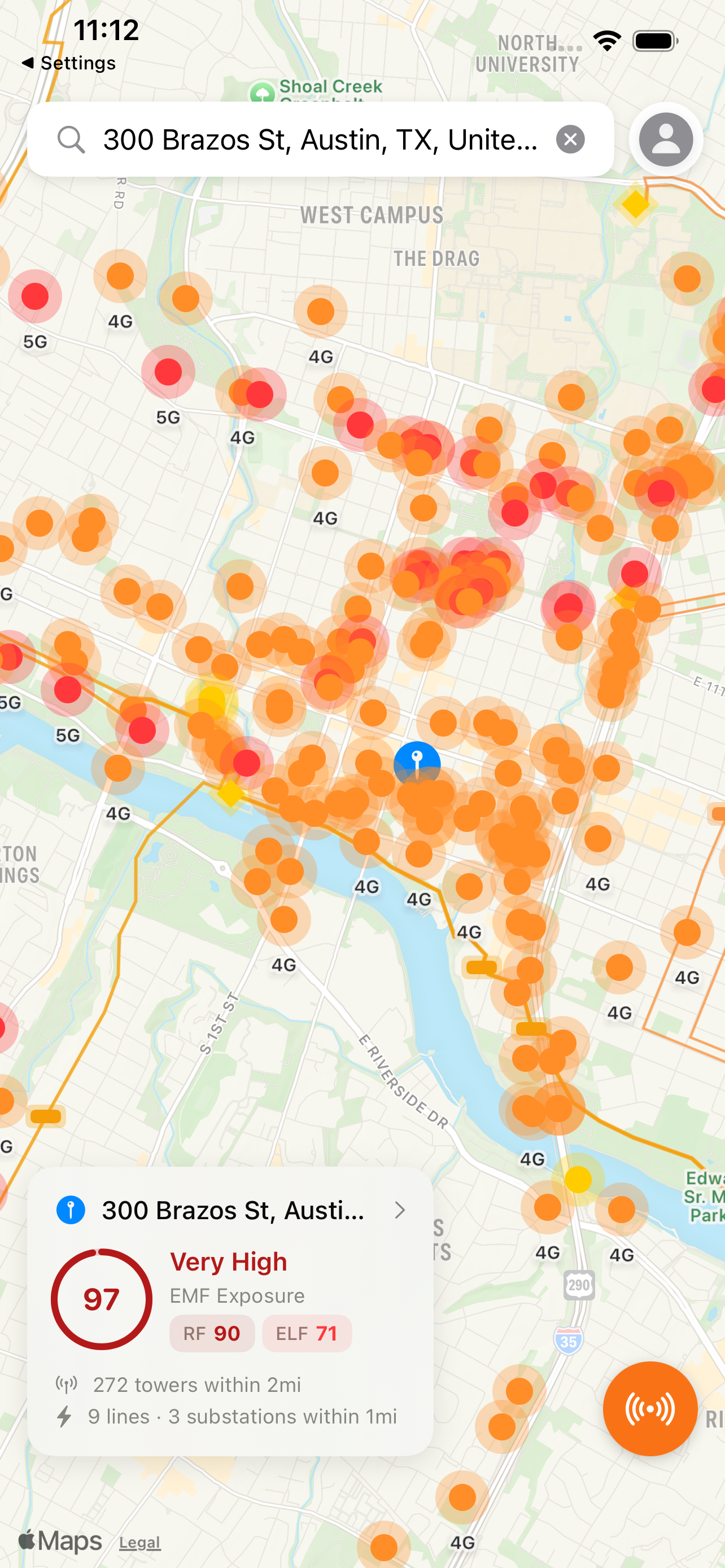 EMF Radar app screenshot (light mode)