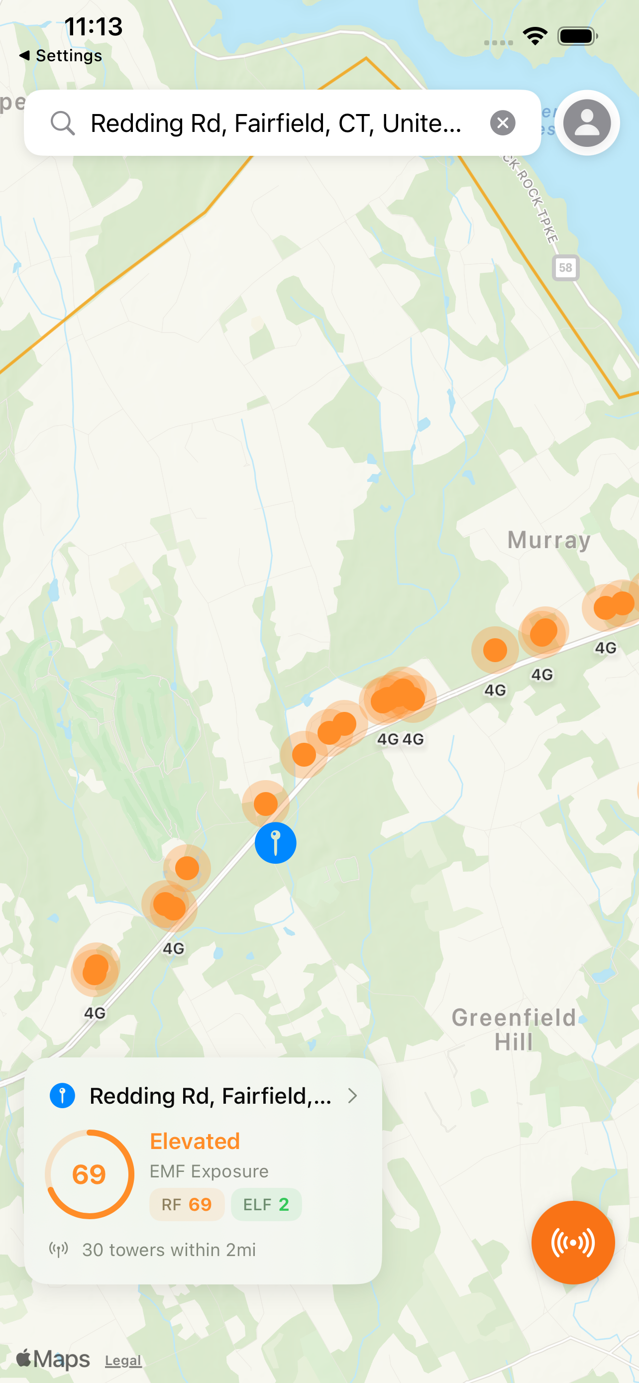 EMF Radar app screenshot (light mode)