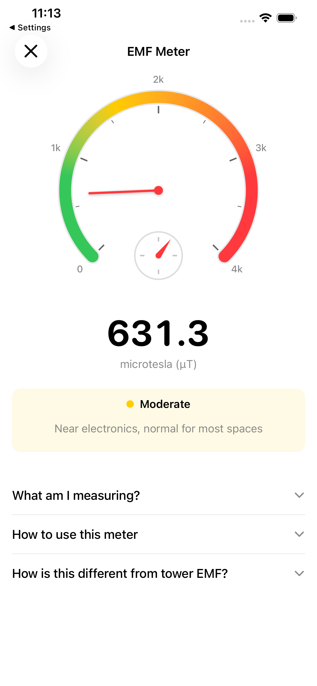 EMF Radar app screenshot (light mode)